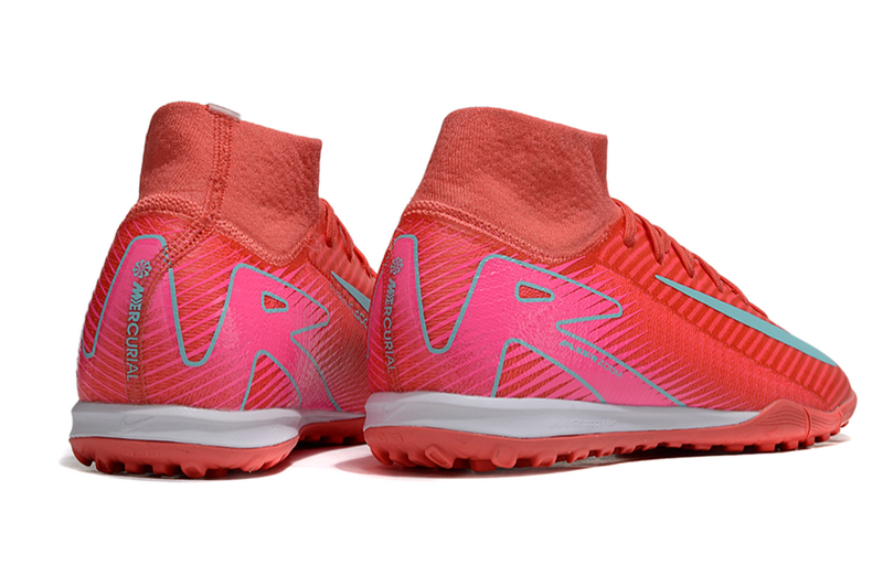 CHUTEIRA NIKE MERCURIAL AIR ZOOM SUPERFLY 10 ELITE SOCIETY "MAD ENERGY" - VERMELHA E CIANO