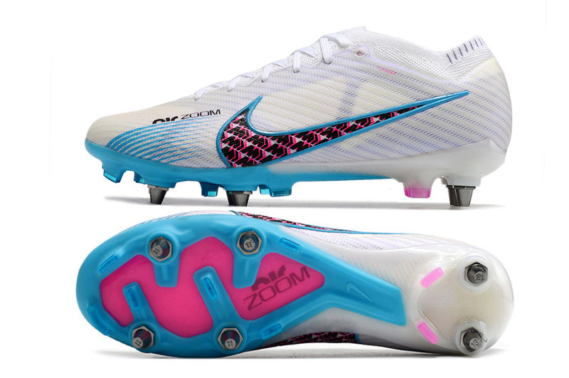 CHUTEIRA NIKE AIR ZOOM MERCURIAL VAPOR 15 ELITE TRAVA MISTA "BLAST" - BRANCA E AZUL