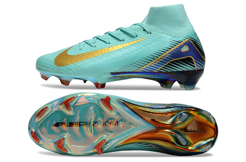 CHUTEIRA NIKE AIR ZOOM MERCURIAL SUPERFLY 10 ELITE CAMPO - VERDE E DOURADA