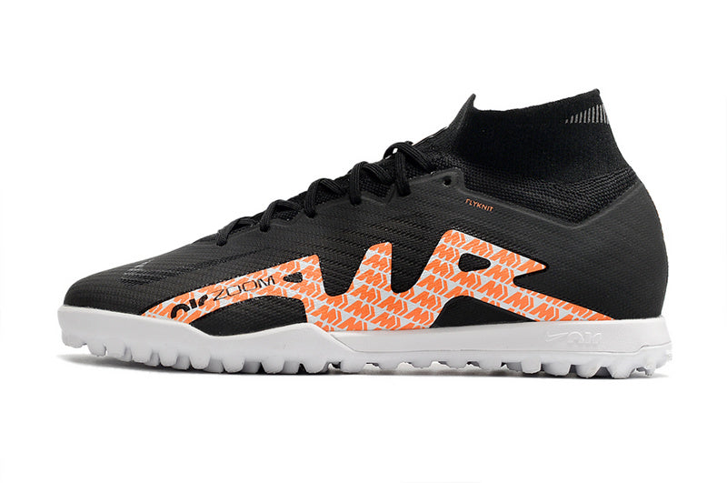 CHUTEIRA NIKE MERCURIAL AIR ZOOM SUPERFLY 9 ELITE SOCIETY - PRETA E LARANJA