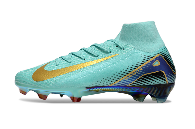 CHUTEIRA NIKE AIR ZOOM MERCURIAL SUPERFLY 10 ELITE CAMPO - VERDE E DOURADA