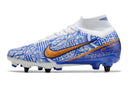 CHUTEIRA NIKE AIR ZOOM MERCURIAL SUPERFLY 9 ELITE TRAVA MISTA "CR7" - BRANCA E AZUL