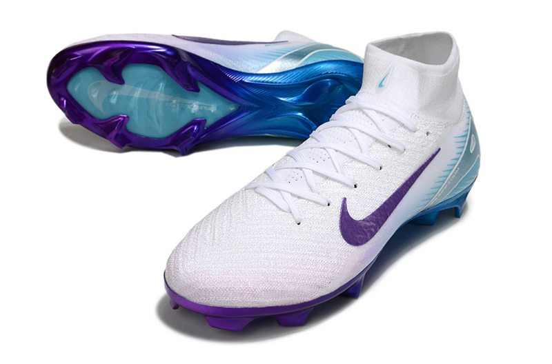 CHUTEIRA NIKE AIR ZOOM MERCURIAL SUPERFLY 10 ELITE CAMPO "CHROMATIC" - BRANCA E ROXA