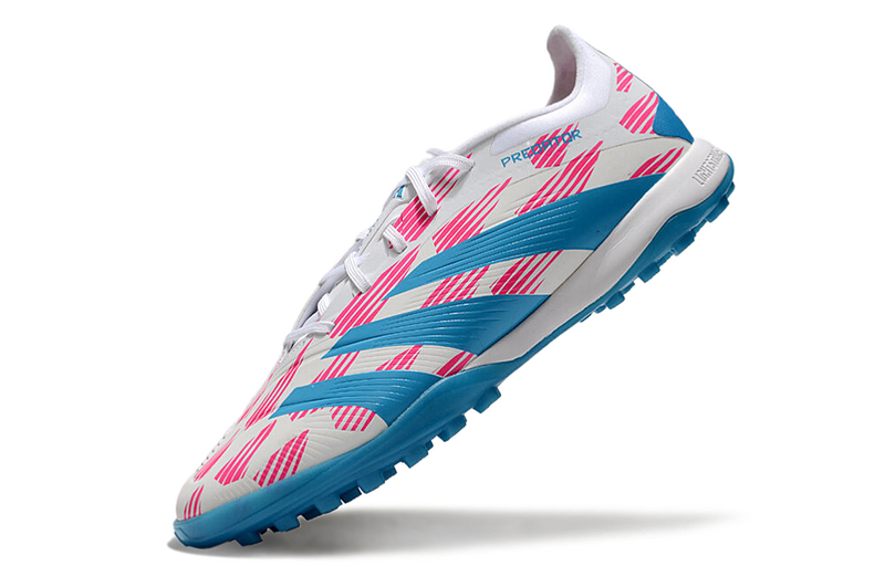 CHUTEIRA ADIDAS PREDATOR 24 ELITE SOCIETY "REEMERGENCE" - BRANCA, AZUL E ROSA