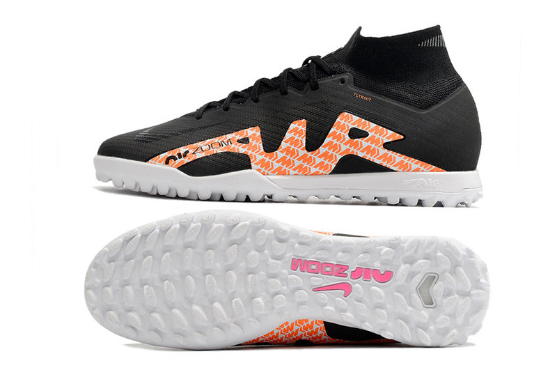 CHUTEIRA NIKE MERCURIAL AIR ZOOM SUPERFLY 9 ELITE SOCIETY - PRETA E LARANJA