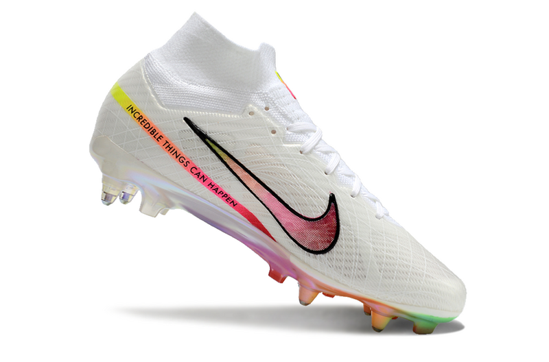 CHUTEIRA NIKE AIR ZOOM MERCURIAL SUPERFLY 9 ELITE TRAVA MISTA FIXA "RASHFORD" - BRANCA E ROSA