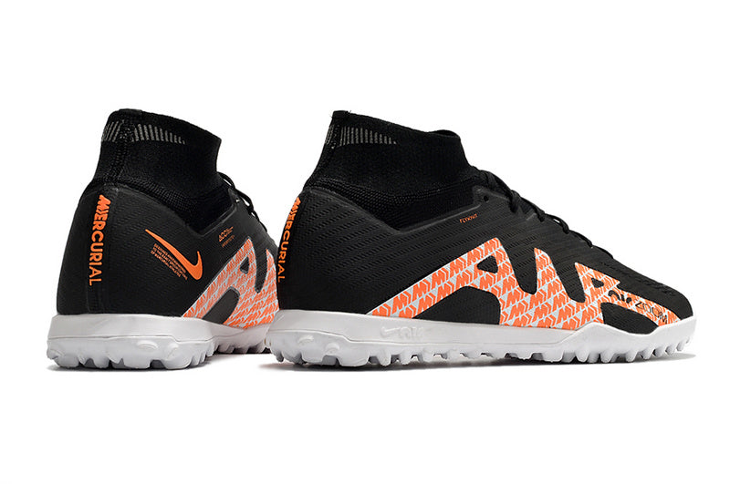 CHUTEIRA NIKE MERCURIAL AIR ZOOM SUPERFLY 9 ELITE SOCIETY - PRETA E LARANJA