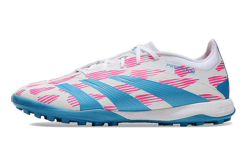 CHUTEIRA ADIDAS PREDATOR 24 ELITE SOCIETY "REEMERGENCE" - BRANCA, AZUL E ROSA