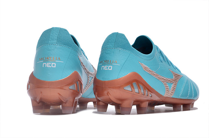 CHUTEIRA MIZUNO MORELIA NEO III JAPAN CAMPO - AZUL E LARANJA