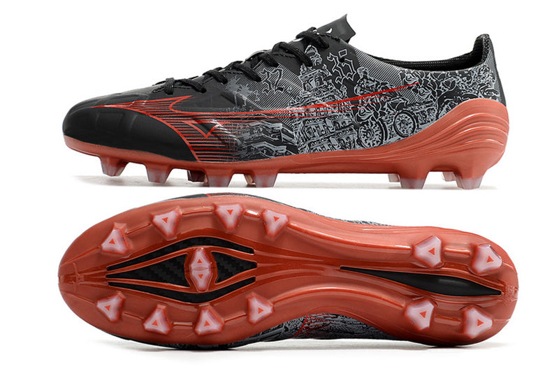 CHUTEIRA MIZUNO ALPHA JAPAN CAMPO "SERGIO RAMOS" - PRETA E LARANJA