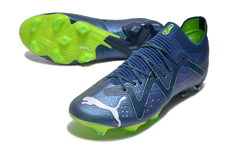 CHUTEIRA PUMA FUTURE ULTIMATE CAMPO "GEAR UP" AZUL E VERDE