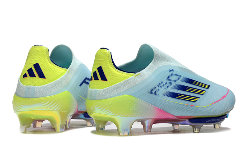 CHUTEIRA ADIDAS F50 LACELESS LIGHTSTRIKE PRO ELITE CAMPO - "MIAMI VICE" – AZUL E COLORIDA