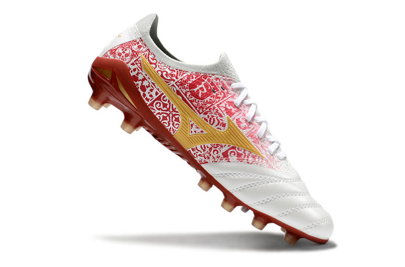 CHUTEIRA MIZUNO MORELIA NEO IV JAPAN CAMPO "SR4" - BRANCA E VERMELHA