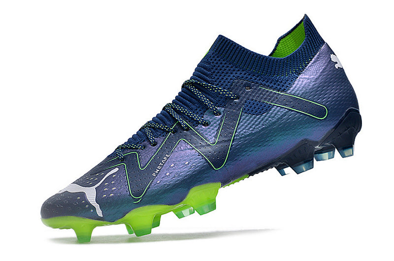 CHUTEIRA PUMA FUTURE ULTIMATE CAMPO "GEAR UP" AZUL E VERDE