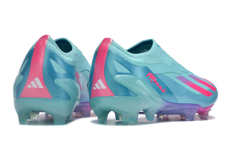 CHUTEIRA ADIDAS X CRAZYFAST LACELESS CAMPO "MIAMI VICE" - AZUL E ROSA