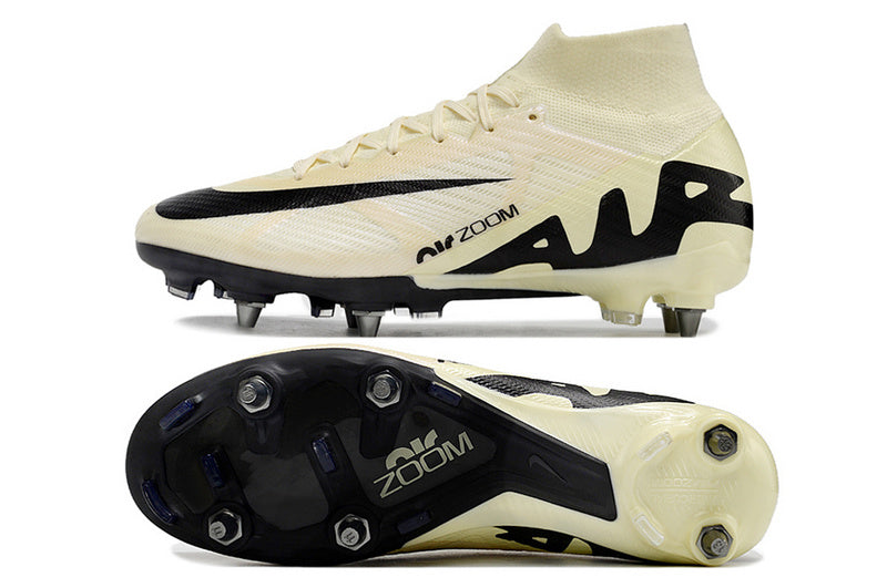 CHUTEIRA NIKE AIR ZOOM MERCURIAL SUPERFLY 9 ELITE TRAVA MISTA "MAD READY" - BEGE E PRETA
