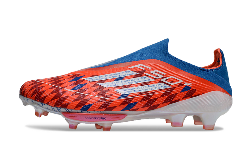 CHUTEIRA ADIDAS F50 LACELESS LIGHTSTRIKE PRO ELITE CAMPO - LARANJA E AZUL