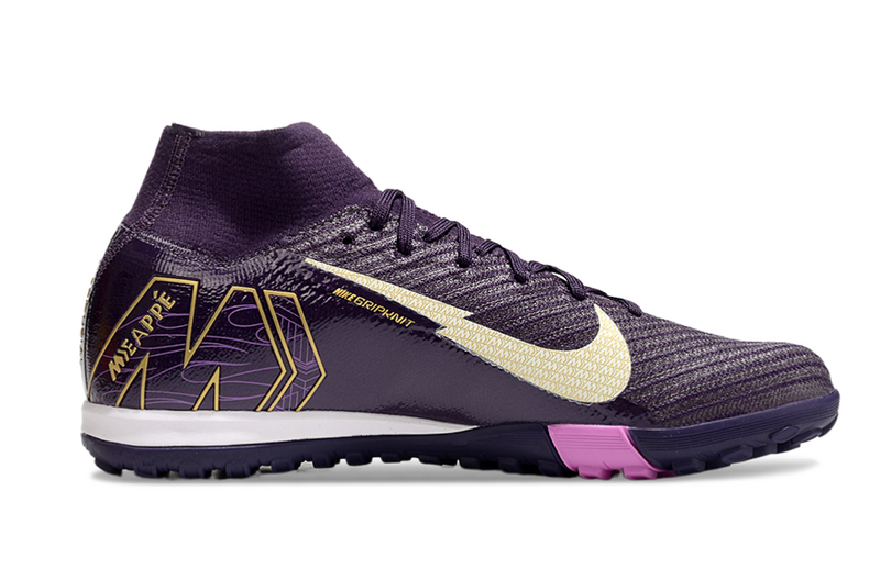 CHUTEIRA NIKE MERCURIAL AIR ZOOM SUPERFLY 10 ELITE SOCIETY "KYLIAN MBAPPÉ" ROXA E AMARELA