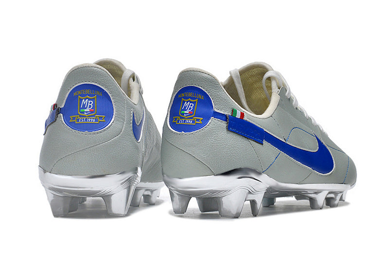 CHUTEIRA NIKE TIEMPO LEGEND 9 ELITE CAMPO "MONTEBELLUNA" - CINZA E AZUL