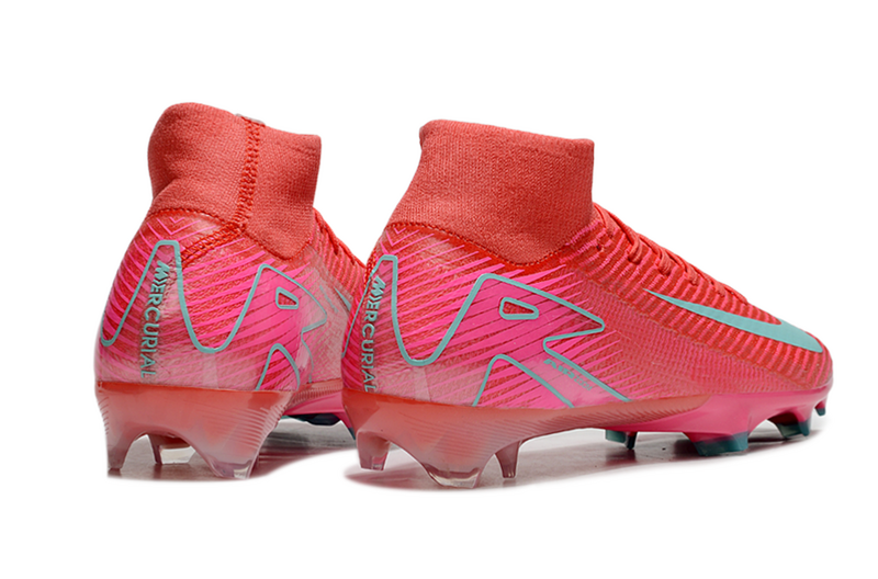 CHUTEIRA NIKE AIR ZOOM MERCURIAL SUPERFLY 10 ELITE CAMPO "MAD ENERGY" - VERMELHA E CIANO