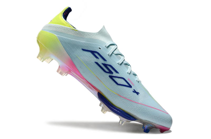 CHUTEIRA ADIDAS F50.1 LIGHTSTRIKE PRO ELITE CAMPO "OLYMPIC BOOT" - AZUL E COLORIDA