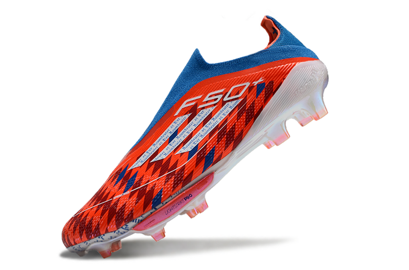 CHUTEIRA ADIDAS F50 LACELESS LIGHTSTRIKE PRO ELITE CAMPO - LARANJA E AZUL