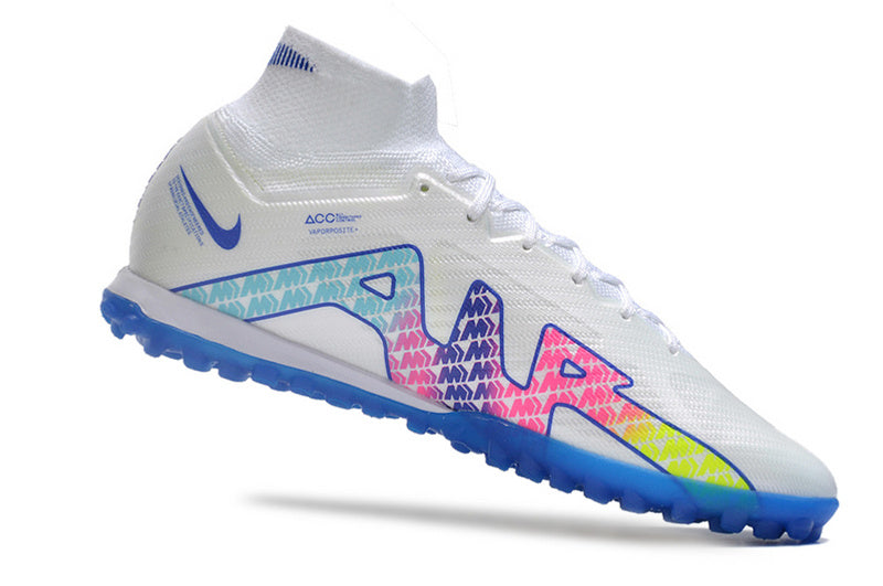 CHUTEIRA NIKE MERCURIAL AIR ZOOM SUPERFLY 9 ELITE SOCIETY - BRANCA E AZUL