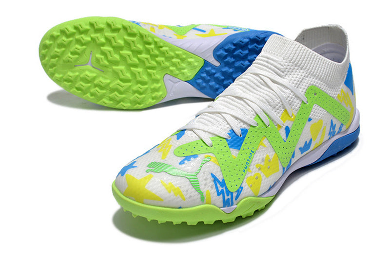 CHUTEIRA PUMA FUTURE ULTIMATE SOCIETY "NEYMAR INSTITUTO" - BRANCA, VERDE E AZUL