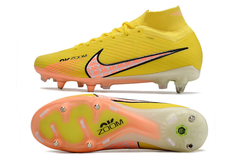 CHUTEIRA NIKE AIR ZOOM MERCURIAL SUPERFLY 9 ELITE TRAVA MISTA FIXA "LUCENT" - AMARELA E LARANJA
