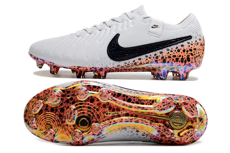 CHUTEIRA NIKE TIEMPO LEGEND 10 ELITE CAMPO "ELECTRIC" - BRANCA E COLORIDA