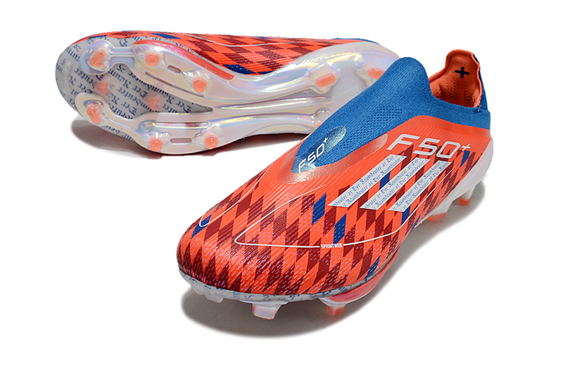 CHUTEIRA ADIDAS F50 LACELESS LIGHTSTRIKE PRO ELITE CAMPO - LARANJA E AZUL