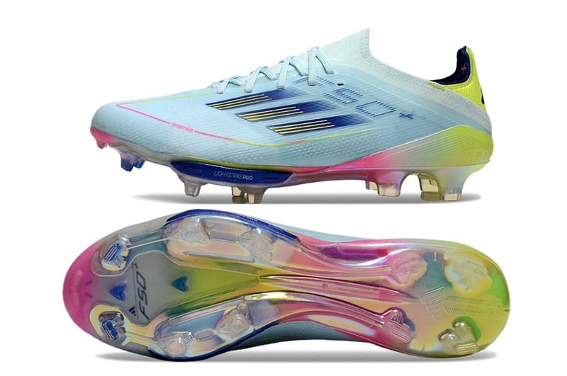 CHUTEIRA ADIDAS F50.1 LIGHTSTRIKE PRO ELITE CAMPO "OLYMPIC BOOT" - AZUL E COLORIDA