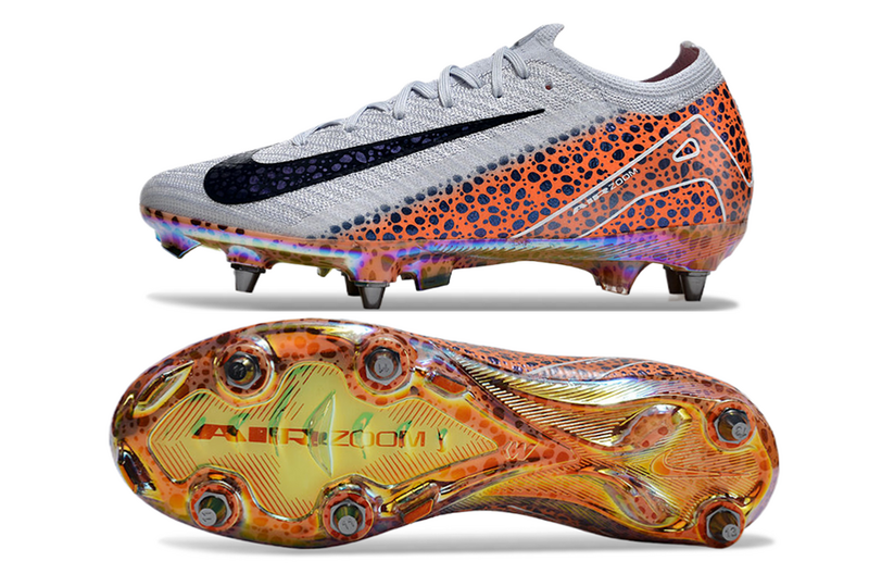 CHUTEIRA NIKE AIR ZOOM MERCURIAL VAPOR 16 ELITE TRAVA MISTA "ELECTRIC" - BRANCA E LARANJA