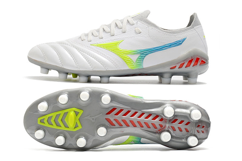 CHUTEIRA MIZUNO MORELIA NEO III JAPAN CAMPO - BRANCA E AZUL