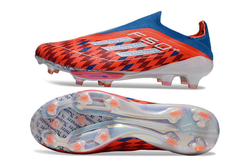 CHUTEIRA ADIDAS F50 LACELESS LIGHTSTRIKE PRO ELITE CAMPO - LARANJA E AZUL