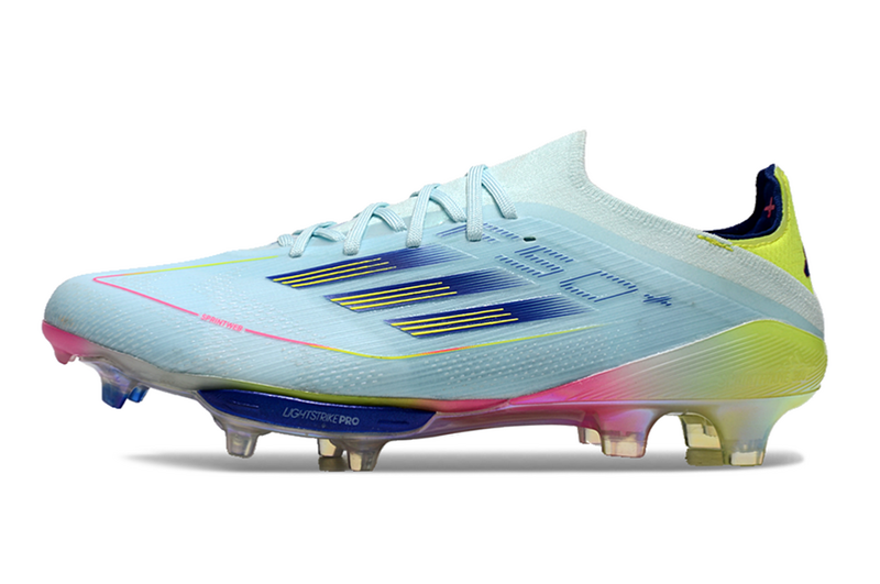 CHUTEIRA ADIDAS F50.1 LIGHTSTRIKE PRO ELITE CAMPO "OLYMPIC BOOT" - AZUL E COLORIDA