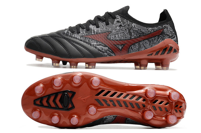 CHUTEIRA MIZUNO MORELIA NEO III JAPAN CAMPO - PRETA E VERMELHA