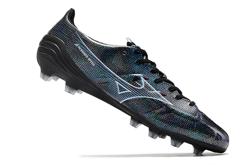 CHUTEIRA MIZUNO ALPHA JAPAN CAMPO "SPRING" - PRETA E AZUL