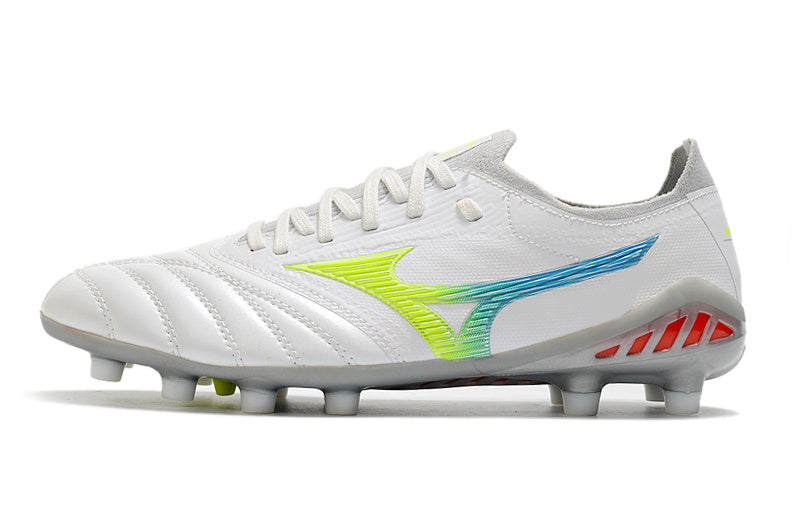 CHUTEIRA MIZUNO MORELIA NEO III JAPAN CAMPO - BRANCA E AZUL