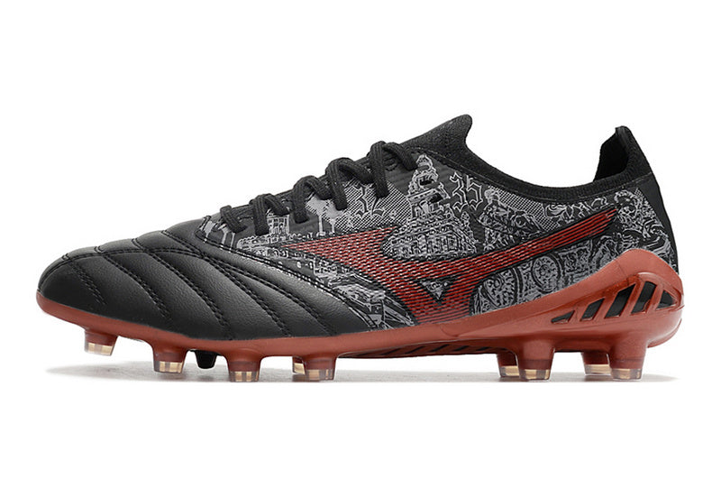 CHUTEIRA MIZUNO MORELIA NEO III JAPAN CAMPO - PRETA E VERMELHA