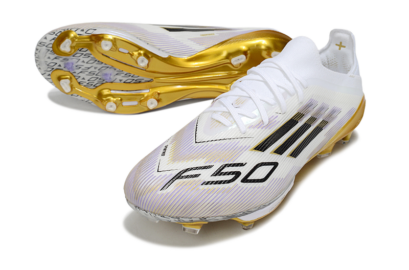 CHUTEIRA ADIDAS F50.1 LIGHTSTRIKE PRO ELITE CAMPO - BRANCA E DOURADA