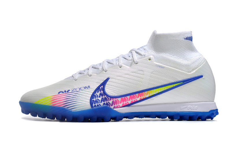CHUTEIRA NIKE MERCURIAL AIR ZOOM SUPERFLY 9 ELITE SOCIETY - BRANCA E AZUL