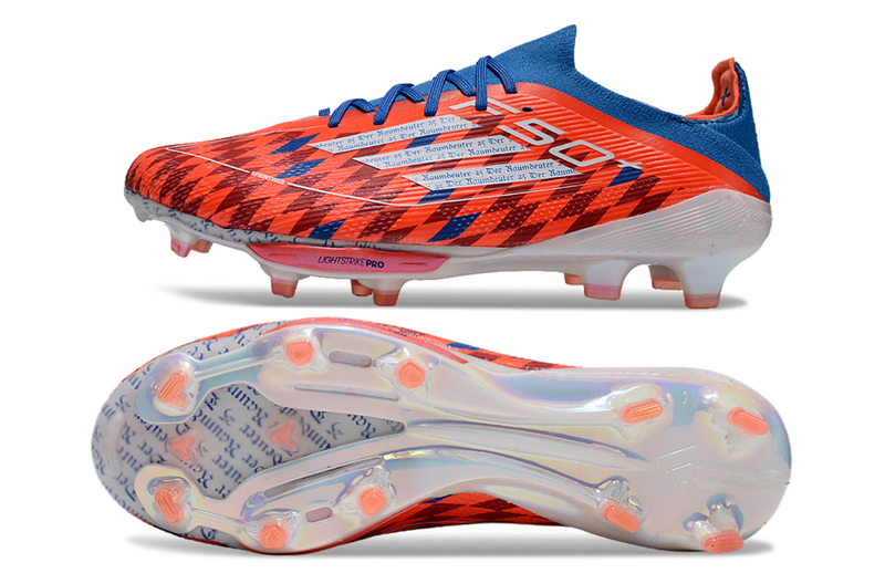CHUTEIRA ADIDAS F50.1 LIGHTSTRIKE PRO ELITE CAMPO - LARANJA E AZUL