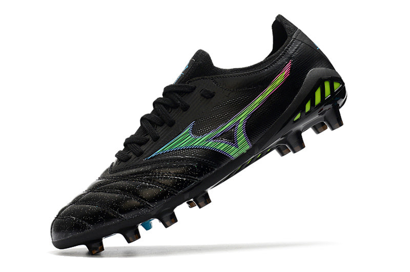 CHUTEIRA MIZUNO MORELIA NEO III JAPAN CAMPO - PRETA E VERDE