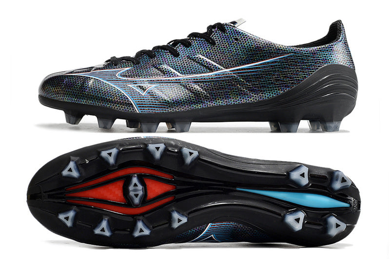 CHUTEIRA MIZUNO ALPHA JAPAN CAMPO "SPRING" - PRETA E AZUL