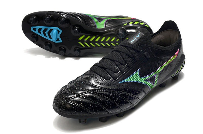 CHUTEIRA MIZUNO MORELIA NEO III JAPAN CAMPO - PRETA E VERDE