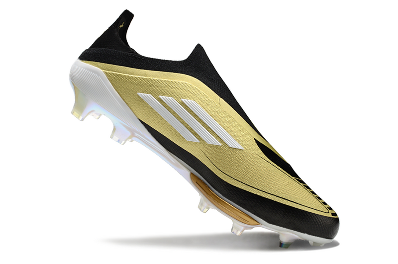 CHUTEIRA ADIDAS F50 LACELESS LIGHTSTRIKE PRO ELITE CAMPO "TRIUNFO DOURADO" – PRETA E DOURADA