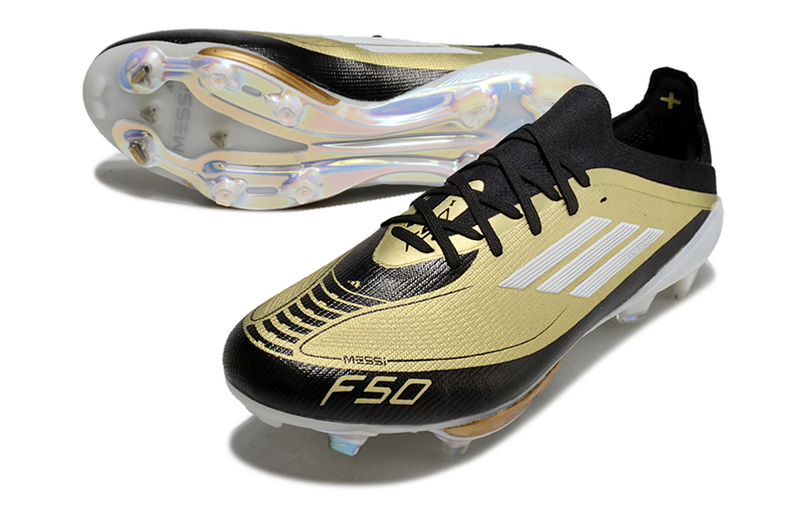 CHUTEIRA ADIDAS F50.1 LIGHTSTRIKE PRO ELITE CAMPO "TRIUNFO DOURADO" - PRETA E DOURADA