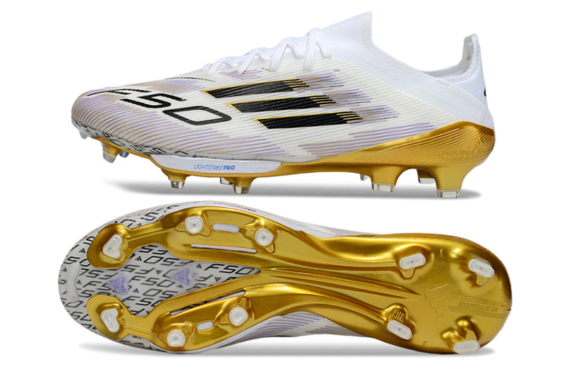 CHUTEIRA ADIDAS F50.1 LIGHTSTRIKE PRO ELITE CAMPO - BRANCA E DOURADA