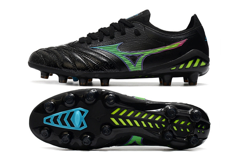 CHUTEIRA MIZUNO MORELIA NEO III JAPAN CAMPO - PRETA E VERDE